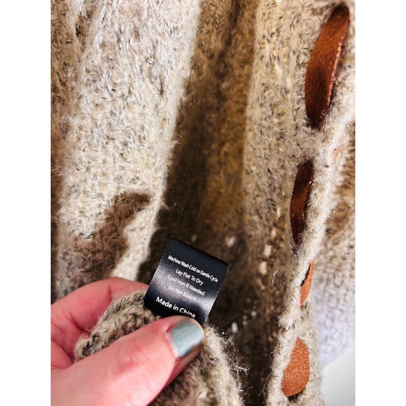 Pol M Cozy Cable Knit Hooded Long Cardigan Duster With Elbow Patches - Picture 8 of 10